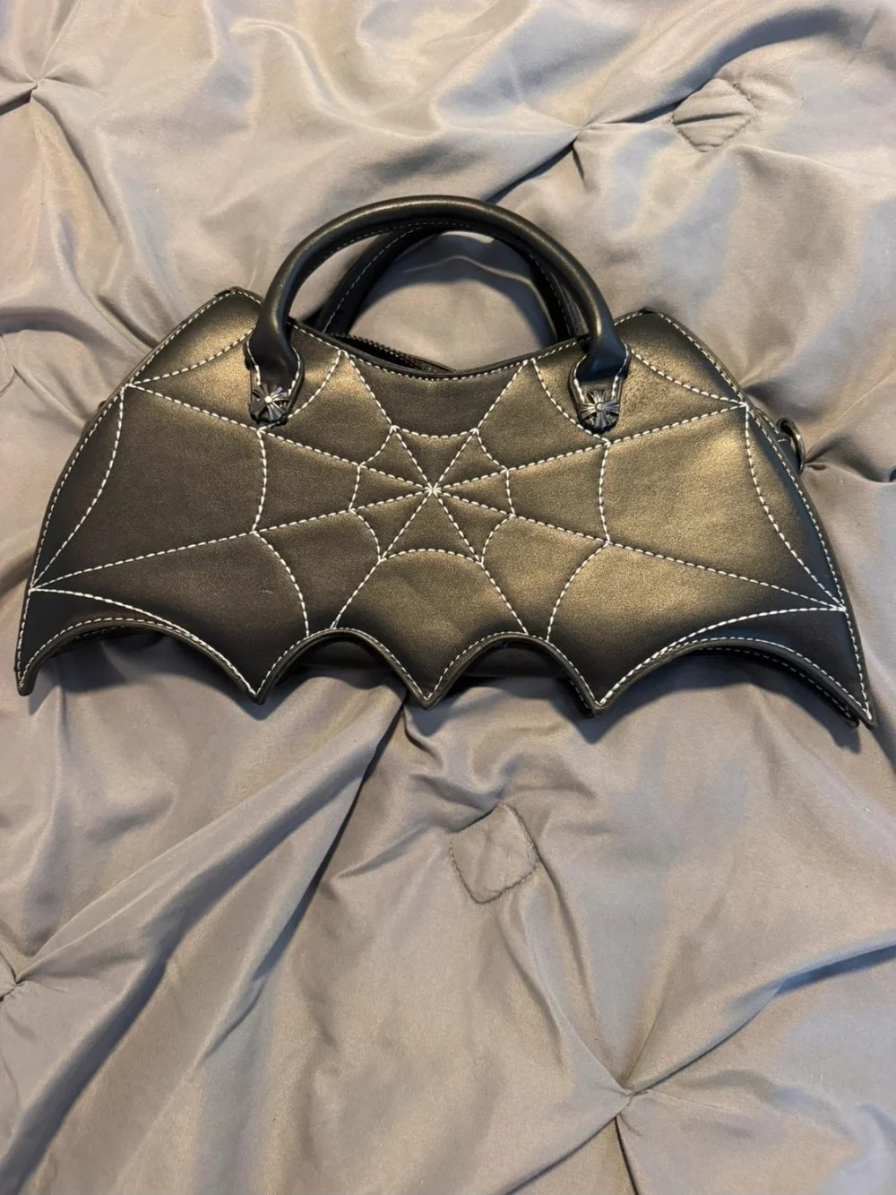 Black Spiderweb Batwing Satchel Bag - Stylish Top-Handle